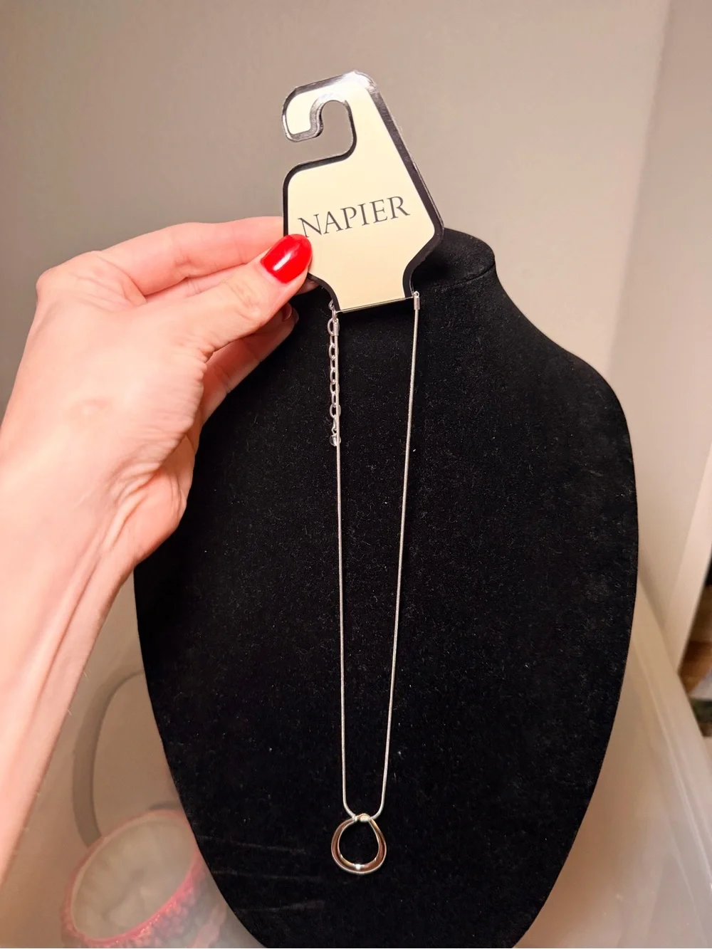 NWT Napier Silver Tone Open Circle Pendant Necklace